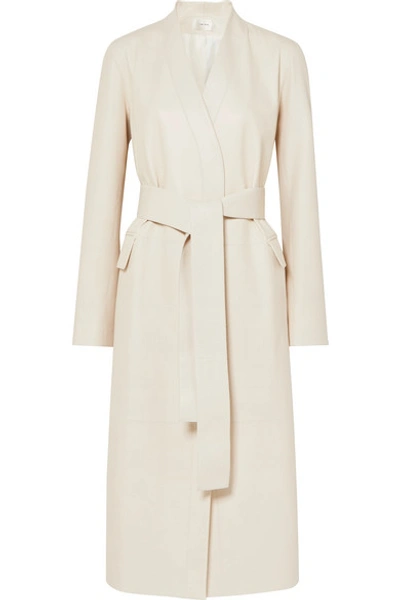 Shop The Row Jumo Belted Textured-leather Coat In White