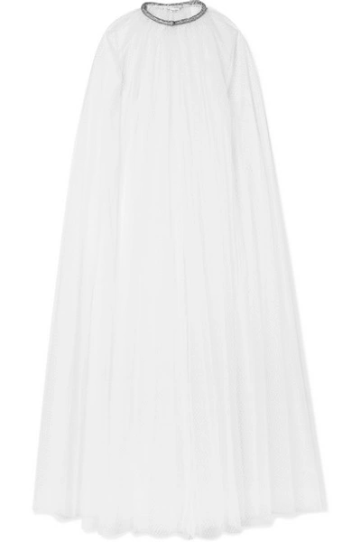 Shop Monique Lhuillier Brie Crystal-embellished Swiss-dot Tulle Cape In White