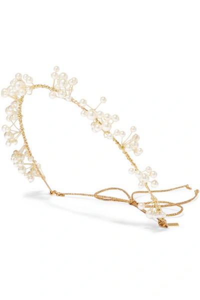 Shop Jennifer Behr Primavera Gold-tone Swarovski Pearl Headband