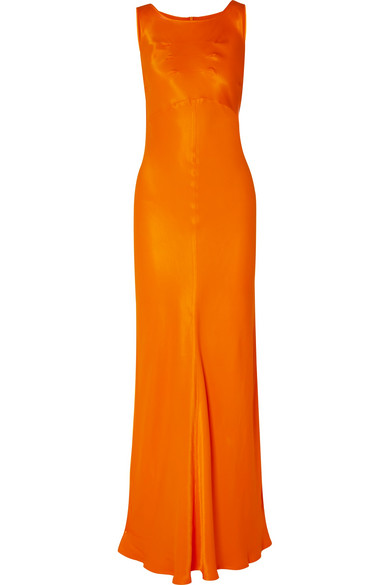 orange satin maxi dress