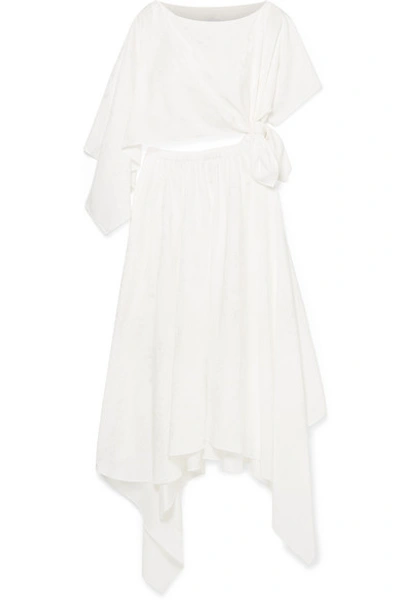 Shop Rosie Assoulin Convertible Asymmetric Satin-jacquard Midi Dress In Ivory