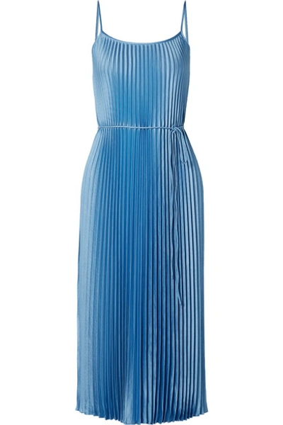 Shop Vince Pleated Satin Midi Dress In Light Blue