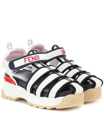 Shop Fendi T-rex Leather Sandals In White