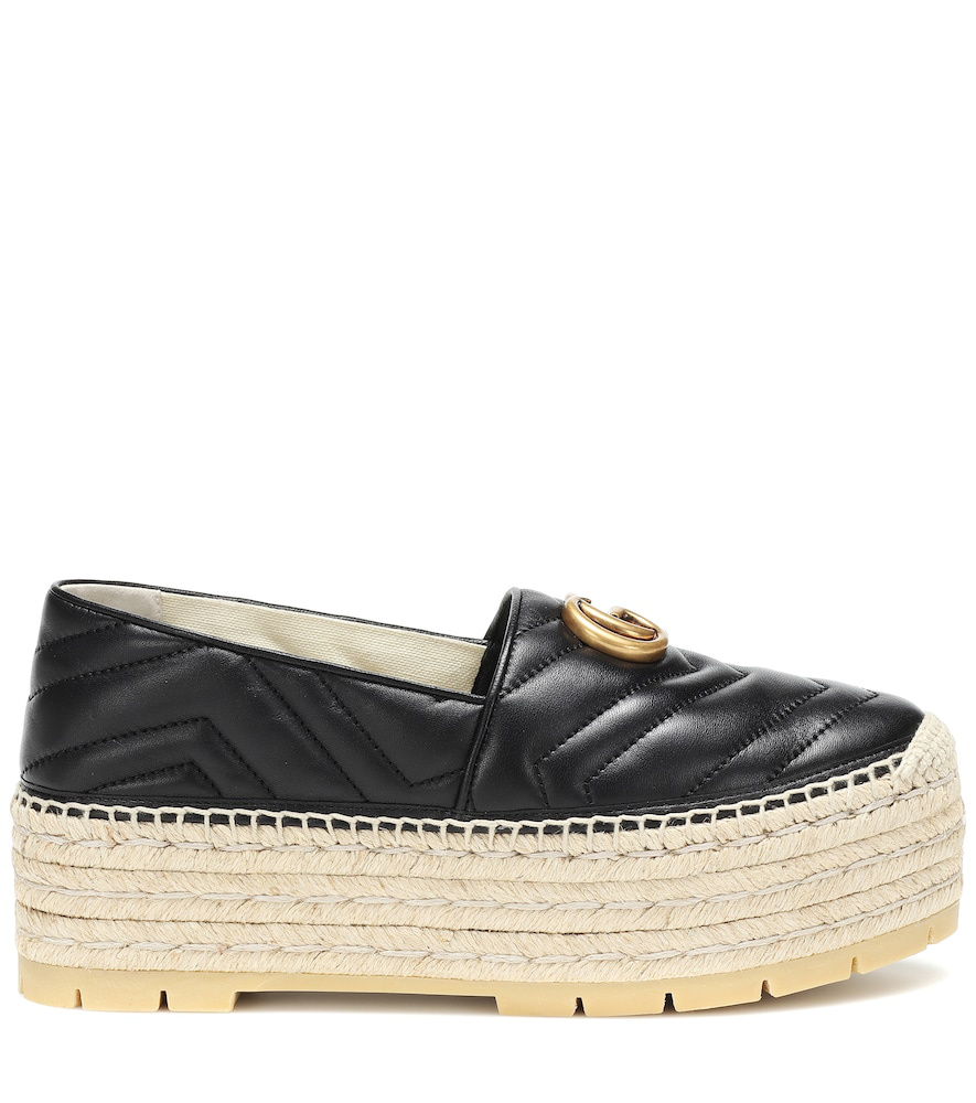 Gucci Marmont Platform Leather Espadrilles In Black | ModeSens