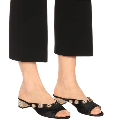 Shop Gucci Embellished Moire Sandals In Black