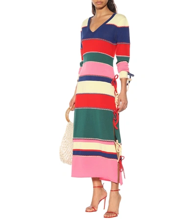 Shop Rosie Assoulin Striped Wool Knitted Midi Dress In Multicoloured