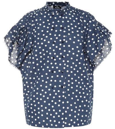 Shop A.p.c. Suzanne Polka-dot Cotton-blend Blouse In Blue
