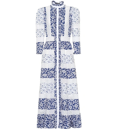 Shop Alexander Mcqueen Floral Cotton Poplin Maxi Dress In Blue