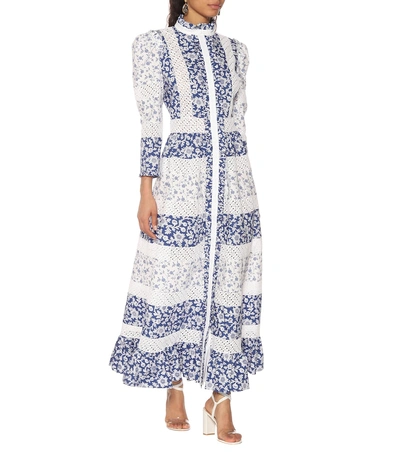 Shop Alexander Mcqueen Floral Cotton Poplin Maxi Dress In Blue