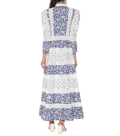 Shop Alexander Mcqueen Floral Cotton Poplin Maxi Dress In Blue