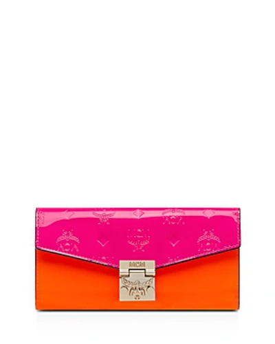 Shop Mcm Patricia Large Monogrammed Chain Wallet In Neon Pink/gold