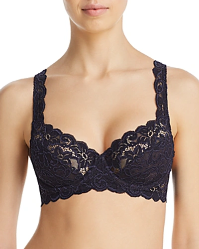 Shop Hanro Luxury Moments Lace Unlined Underwire Bra In Midnight