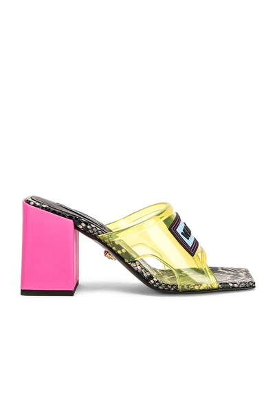 Shop Versace Logo Transparent Mule In Yellow & Pink