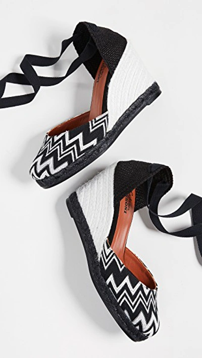 Shop Castaã±er X Missoni Carina Wedge Espadrilles In Black/white