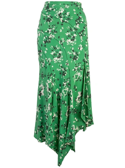 Shop Veronica Beard Floral Print Midi Skirt - Green
