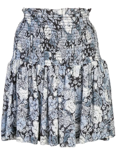 Shop Ganni Ruched Floral Skirt - Blue
