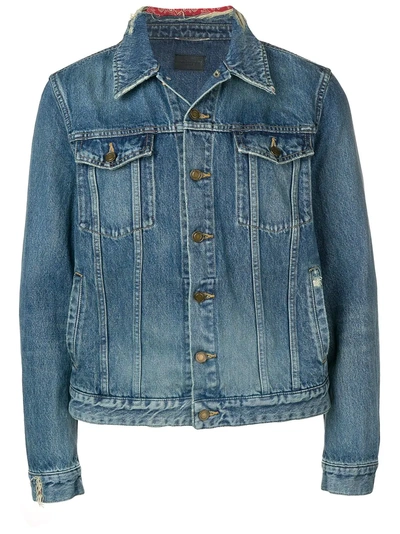Shop Saint Laurent Distressed Denim Jacket - Blue