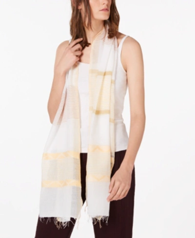 Shop Eileen Fisher Striped Fringe-trim Scarf In Cantaloupe