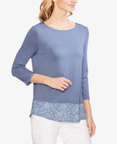 Shop Vince Camuto Mixed-media 3/4-sleeve Top In Dusty Blue