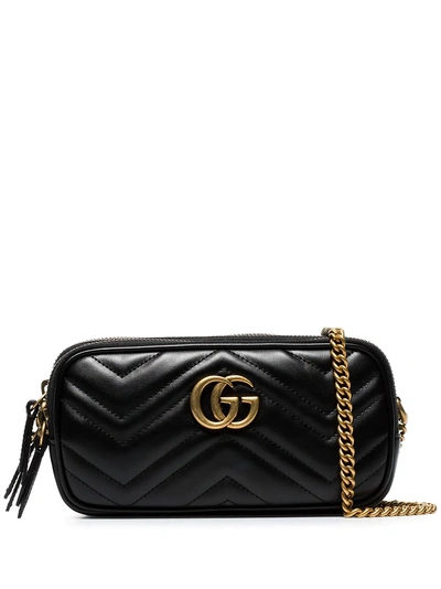 Shop Gucci Black Gg Marmont Leather Mini Chain Bag
