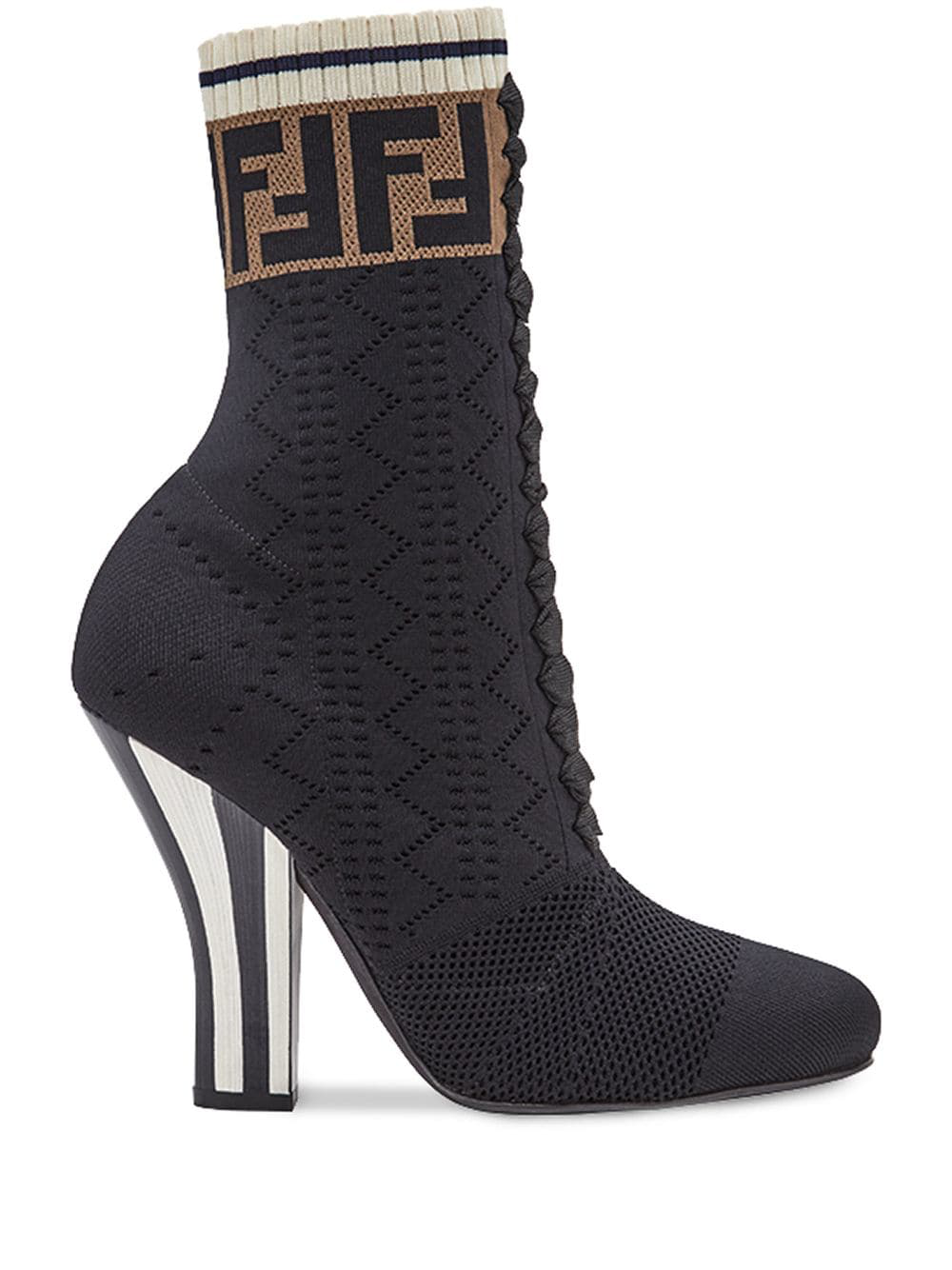 sock style heeled ankle boots