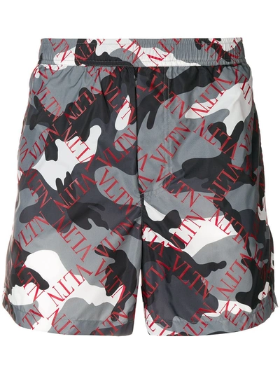 Shop Valentino Vltn Camouflage Swim Shorts - Grey