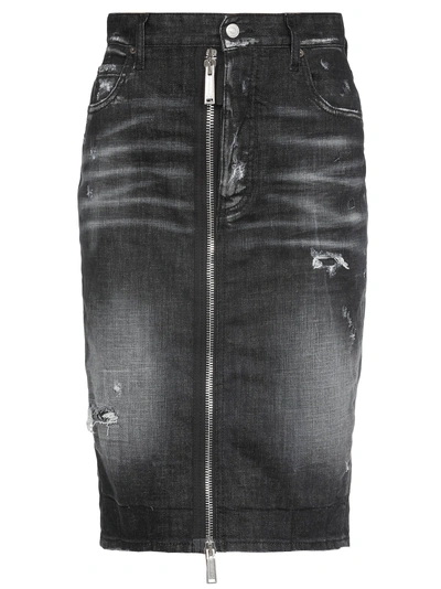 Shop Dsquared2 Cotton Jeans Skirt In Black