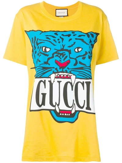 Shop Gucci Oversized Tiger Print T-shirt - Yellow
