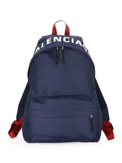 Shop Balenciaga Men's Wheel Logo Backpack In Bleu Navy Rouge
