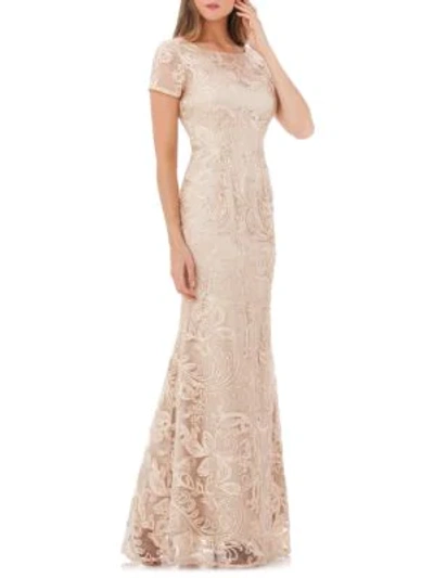 Shop Js Collections Embroidered Lace A-line Gown In Gold