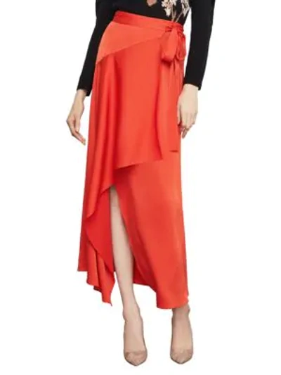 Shop Bcbgmaxazria Asymmetrical Wrap Skirt In Poppy Red