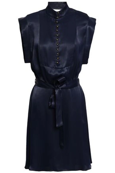 Shop Zimmermann Belted Satin-crepe Mini Dress In Midnight Blue