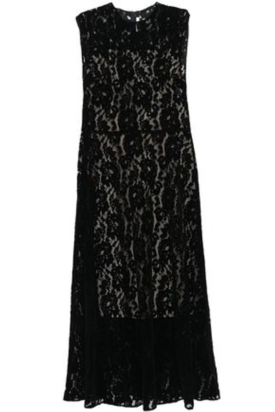 Shop Christopher Kane Woman Flocked Lace Midi Dress Black