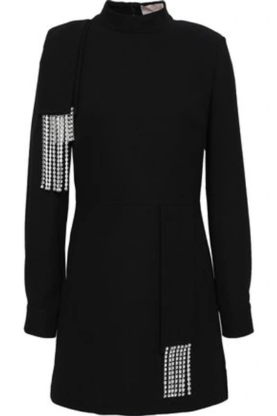 Shop Christopher Kane Woman Crystal-embellished Wool-crepe Mini Dress Black