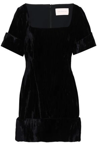 Shop Christopher Kane Woman Crushed-velvet Mini Dress Black