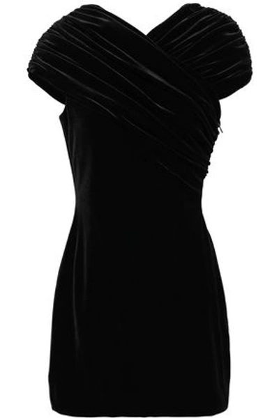 Shop Christopher Kane Woman Crossover Stretch-velvet Mini Dress Black