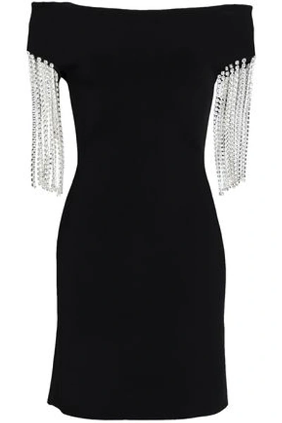 Shop Christopher Kane Woman Off-the-shoulder Crystal-embellished Ponte Mini Dress Black