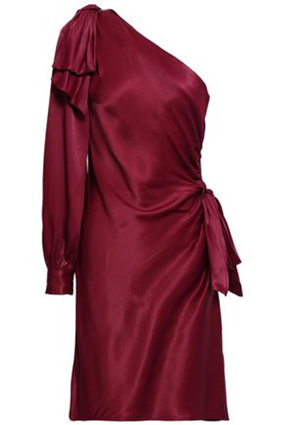 Shop Zimmermann One-shoulder Satin-crepe Mini Dress In Burgundy
