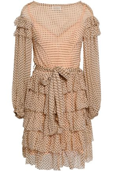 Shop Zimmermann Woman Tiered Printed Silk-georgette Mini Dress Peach