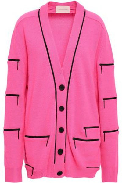 Shop Christopher Kane Woman Zip-detailed Cashmere Cardigan Bright Pink
