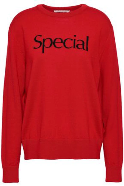 Shop Christopher Kane Woman Intarsia Wool Sweater Red
