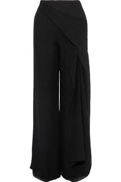 Shop Roland Mouret Woman Farnley Draped Silk Crepe De Chine Wide-leg Pants Black