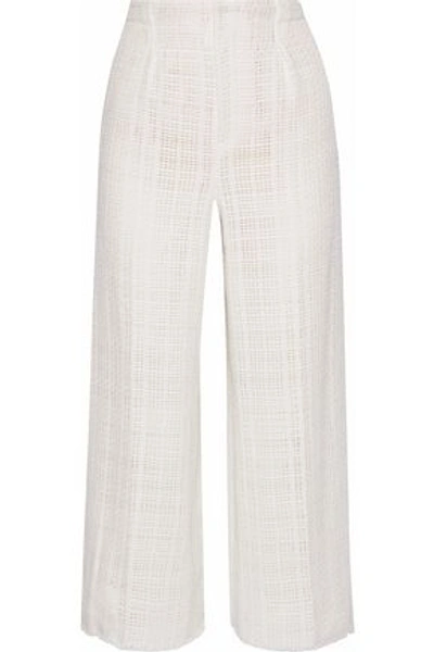 Shop Roland Mouret Woman Broadgate Pleated Open-knit Cotton Culottes White