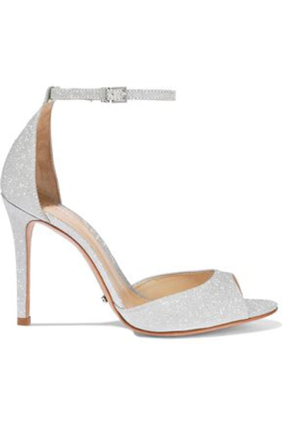 Shop Schutz Woman Saasha Lee Glittered Leather Sandals Silver