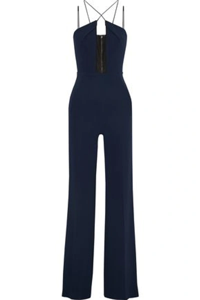 Shop Roland Mouret Woman Mesh-paneled Crepe Jumpsuit Navy