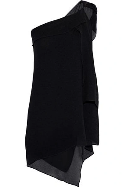 Shop Roland Mouret Woman One-shoulder Draped Silk-cloqué Top Black