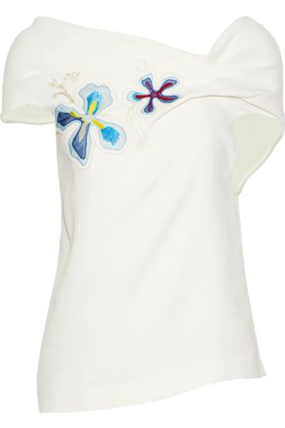 Shop Roland Mouret Woman Open-back Embellished Crepe Top White