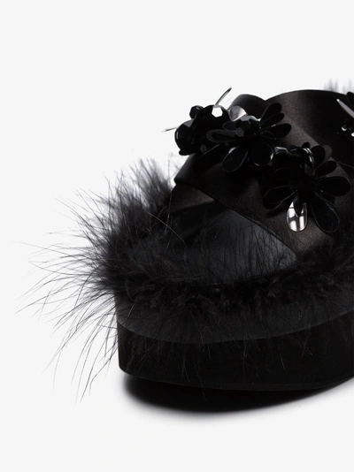 Shop Simone Rocha Black 45 Feather-trimmed Floral-embellished Flatform Sandals