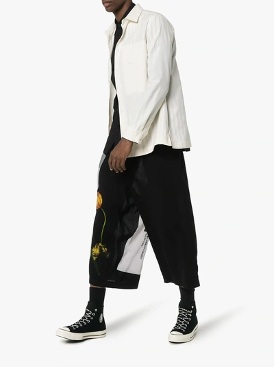 Shop Yohji Yamamoto Wide-leg Printed Crop Trousers In Black