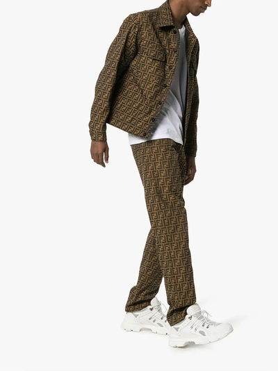 Fendi Men's Logo-jacquard Denim Jacket In Brown | ModeSens